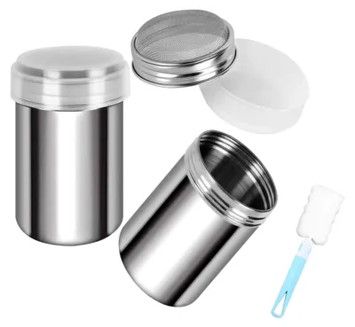 Produktbild von Set mit 2 Puderzuckerstreuern, Mehlstreuer für Zucker, Salz, Kakao, Mehl und Gewürze, geeignet für Cappuccino, Backen und Kochen