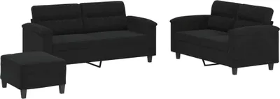 Image de Ensemble de canapés 3 pcs avec coussins noir tissu microfibre