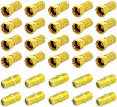 Produktbild von F-Stecker 6,5-7 mm + F-Doppelbuchse Vergoldet Kupplung Sat TV Antennen Koaxialkabel Verbinder (20x F-Stecker + 10x Doppelbuchse)