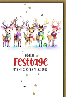 Produktbild von Weihnachten Rentiere mit Geschenk frohe Festtage Weihnachtskarte mit Umschlag