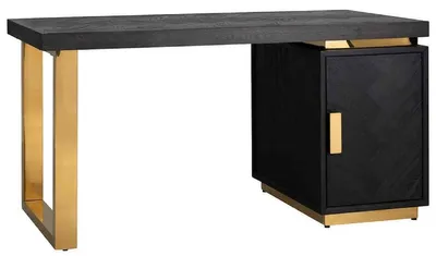Zdjęcie produktu dla Casa Padrino luksusowe biurko z litego drewna czarne / złote 150 x 70 x h. 77 cm - Biurko - Biurko komputerowe - Luksusowe meble biurowe