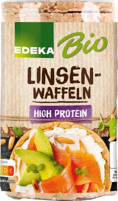 Produktbild von Edeka Linsenwaffeln High Protein 3er Pack (3x90g Packung) + usy Block