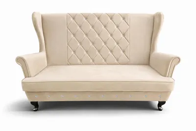 Zdjęcie produktu dla Sofa Kanapa Uszak 3-osobowa Pikowana Beżowa do Salonu Czarne Nogi Glamour 182 cm, Obraz wygenerowany przez AI