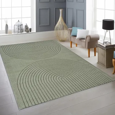 Obrázok produktu pre Moderný zelený koberec s 3D kruhovým vzorom do obývačky a spálne Veľkosť - 140 x 200 cm
