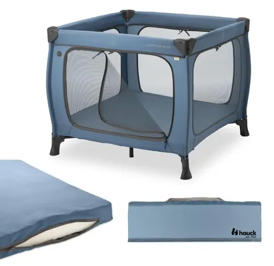 Productafbeelding van Campingbedje - Reisbed met matras - Donkerblauw - Tot 15 kg - 76 x 20 x 20 cm transporttas