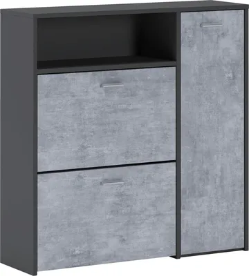 Produktbild von Moderner Schuhschrank mit 3 Türen, Eingangsschuhregal für 12 Paar Schuhe, Standardregale,  Italy, 91x27h94 cm, Farbe Anthrazit und Zement