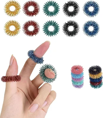 Produktbild von 16 Stücke Akupressur Ring Set, Massageringe für Finger Akupressurring, Massage Ring für Stress Reduzierstück und Förderung der Durchblutung, Fingermassage oder Zehenmassage