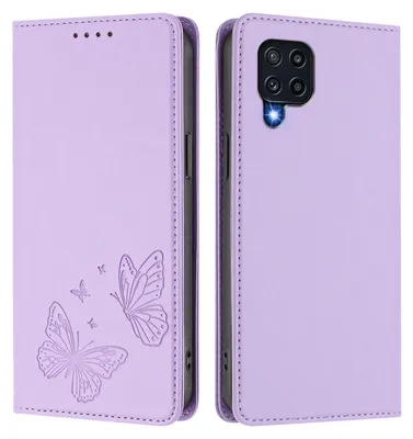 Image de Étui en cuir pour Samsung Galaxy M32 4G, motif papillon, étui portefeuille à rabat avec support, violet clair