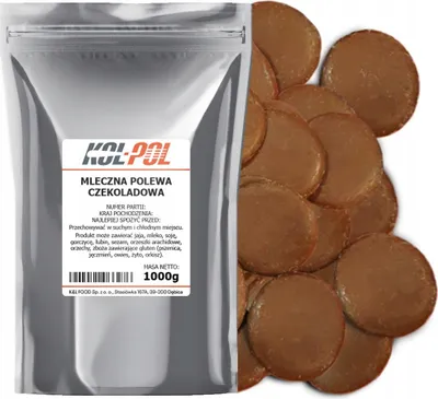 Zdjęcie produktu dla POLEWA CZEKOLADOWA MLECZNA 1kg Do rozpuszczania Krążki do deserów Kol-Pol