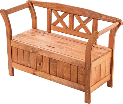 Image de Banc de jardin - Banc de parc en bois - Avec dossier - 119 cm - Avec espace de rangement - Pour terrasse - Chêne