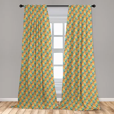 Zdjęcie produktu dla Abakuhaus, zasłony okienne, wzór retro w romby, zestaw 2 sztuk, 150 x 175 cm