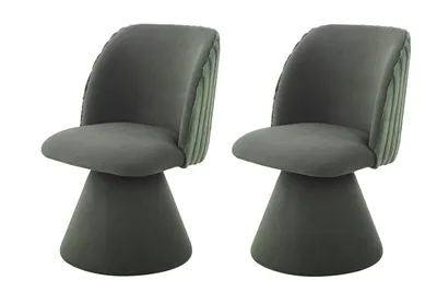 Produktbild von Hela Tische, 2er SET Esszimmerstuhl Sessel Bari - Bezug Samt Velet Grün, Rücken Felloptik () - 360° drehbar - gepolsterter KEGELFUSS (Metall)