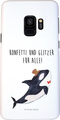 Produktbild von Mr. & Mrs. Panda Samsung Galaxy S9 Handyhülle Orca Zylinder - Weiß - Geschenk, Handy Case, Cover, Hülle, Glückwunsch, Meer, Schutzhülle, Geburtstag, Feier, Narwal, Fest