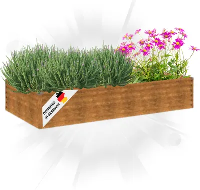 Produktbild von DELUKE® Hochbeet aus Cortenstahl AKSEL | unten offen | Pflanzenbeet Metall Gartenbeet Blumenbeet Beet hoch Frühbeet für Garten Gemüsebeet, 195x100x36cm
