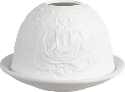Zdjęcie produktu dla Podświetlnik na świece typu "teelicht" z motywem Buddy, porcelana, 12x8 cm, biały, Clayre & Eef, model 6CE1828