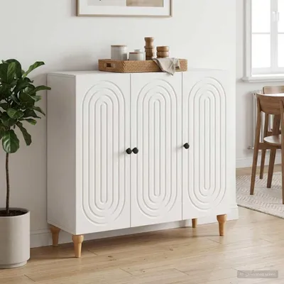 Zdjęcie produktu dla Komoda vidaXL, biała, z połyskiem, 89 x 34,5 x 80 cm, materiał drewnopochodny