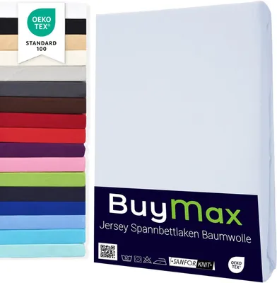 Produktbild von Buymax Topper Spannbettlaken Jersey Spannbetttuch 100% Baumwolle Bettlaken bis 12 cm Matratzenhöhe, 200x200 cm, Weiß