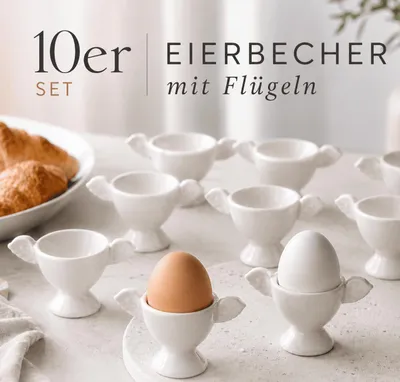 Produktbild von Eierbecher 10er Set Keramik Eier Becher Frühstück Eierhalter Eierständer Weiß