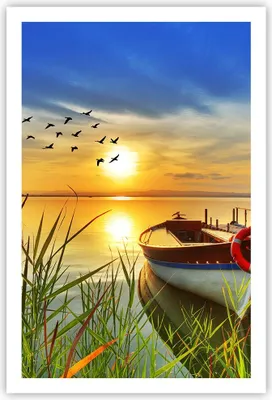 Produktbild von Poster - Poster ohne Rahmen - Boot See Sonnenuntergang Sommer Menschen - 61x91,5 cm - Wand Bild - Wanddeko - Wandbilder - Kunstposter - Wandposter - Bilder - Kunstdruck - Wandbild - P2XPA61x91-3053
