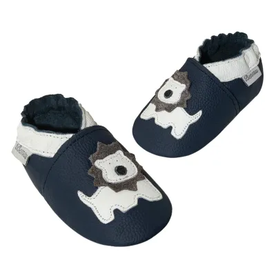 Produktbild von Bemesu Baby Leder Krabbelschuhe mit Tiermotiv weich rutschfest Dunkelblau 21/22EU