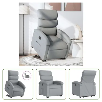 Image de The Living Store Fauteuil relax avec releveur électrique Gris clair Tissu