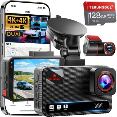 Productafbeelding van TERUNSOUl Dashcam Auto 4K+4K, Dashcam voor auto met voor- en achtercamera, inclusief 128GB geheugenkaart, 5.8GHz-W