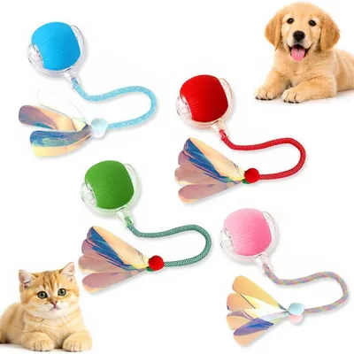Immagine prodotto di Set di 4 giocattoli interattivi a forma di palla per gatti, con coda e alimentazione USB-C