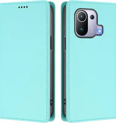 Obrázek produktu pro Kožené pouzdro pro Xiaomi Mi 11 Pro, magnetické flipové pouzdro zPolyuretankůže se stojánkem Mátově zelená