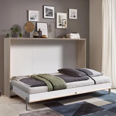 Produktbild von Schrankbett 120x200 cm horizontal Jugendbett Gästebett Eiche sägerau Nb. JOKSI-43, B/H/T 212/134/43 cm