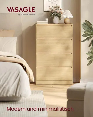 Produktbild von VASAGLE Kommode, Aufbewahrungsschrank, mit 4 Schubladen, für Schlafzimmer, 40 x 60 x 97,4 cm, modern, gelb