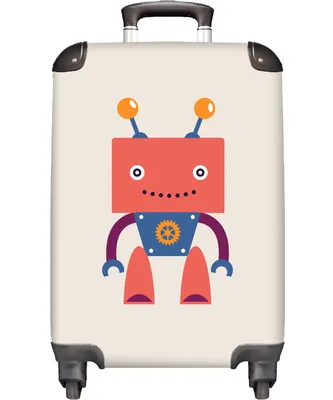 Obrázek produktu pro NoBoringSuitcases.com® Kufry Příruční kufr na kolečkách Malý cestovní kufr na 4 kolečkách - Dětský - Robot - Růžový - Anténa - Velikost kabiny < 55x40x23 cm a 55x40x20 cm - Foto kufr - Kabinový kufr - Palubní zavazadlo - Dětský kufr - Dětský vozík. Kufr na 4 kolečkách.