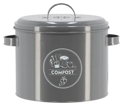 Image de Composteur en acier avec filtre à charbon - Gris - D 27 x H 21 cm