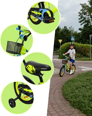 Produktbild von Kinderfahrrad - 14 Zoll - Grün - für 3-5 Jahre - mit V-Brake Bremsen- Jugendfahrrad - für Jungen