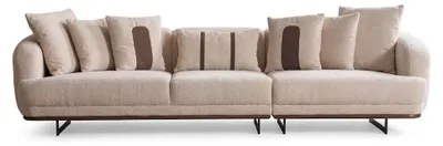 Immagine prodotto di Divano a 4 posti, beige, in tessuto, con struttura in legno, design moderno e contemporaneo, imbottito, confortevole