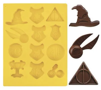 Immagine prodotto di Stampo in silicone per cioccolatini, 12 motivi decorativi, giallo, riutilizzabile