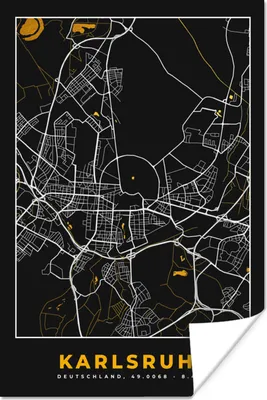 Produktbild von MuchoWow® Poster Karlsruhe - Gold - Stadtplan - Karte - Deutschland 40x60 cm - Plakate für die Wand - Poster Babyzimmer
