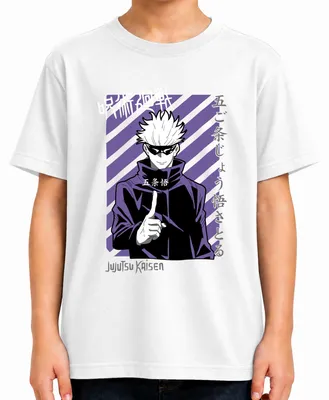 Produktbild von Jujutsu Kaisen Gojo Satoru Anime Manga lila Streifen Fan Vintage Kinder T-Shirt, Weiß, 116