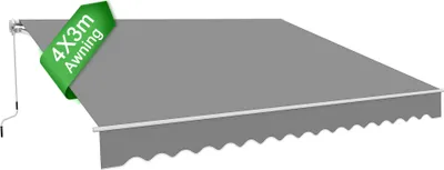 Produktbild von UISEBRT 400 X 300 cm Gelenkarmmarkise Aluminium Markise Klemmarkise Sonnenmarkise Balkonmarkise Sonnenschutz Handkurbel Hellgrau