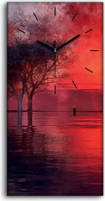 Produktbild von Leinwand Uhr Küche Wohnzimmer Bild 30x60 Bild See abstrakt Sonnenuntergang Baum - schwarze Hände