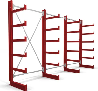Produktbild von STIER Kragarmregal einseitig 3 Felder mit 5 Ebenen 3900x2000x500mm feuerrot