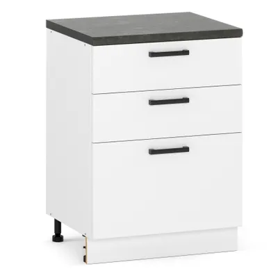 Produktbild von ULWEHOME 60 cm breiter freistehender Unterschrank für die Küche, 3 Schubladen, Weiß matt | Küchenmöbel der Serie EKO