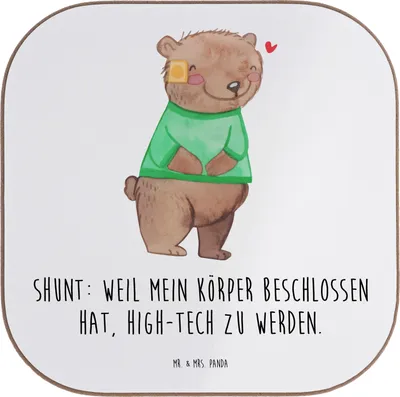 Produktbild von Mr. & Mrs. Panda Tassenuntersetzer Bär Shunt - Weiß - Geschenk, Holzuntersetzer, Tischuntersetzer, Tassen Untersetzer, Gläser, Tasse