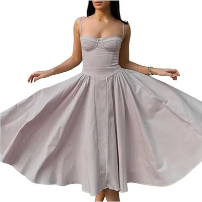 Produktbild von Damen Vintage Sommerkleid Lang mit Spaghettiträgern Grau Größe S