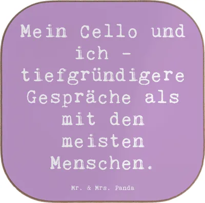Produktbild von Mr. & Mrs. Panda Holzuntersetzer Spruch Violoncello Gespräche - Lavendeltraum - Geschenk, Coaster, Musiker, Untersetzer Glas, Instrument, Musik, Lernen, für Gläser, Jazz