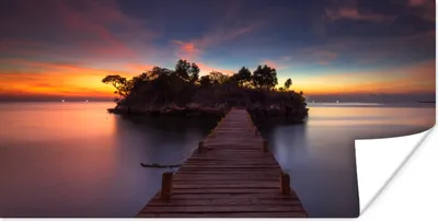 Produktbild von MuchoWow® Poster Sonnenuntergang - Brücke - Bäume - Wasser - Insel 40x20 cm - Poster für die Wand - Poster Schlafzimmer
