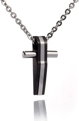 Produktbild von Edelstahl Anhänger Kreuz mit Schwarzer Beschichtung Hochglänzend Männerschmuck Kette- 55cm