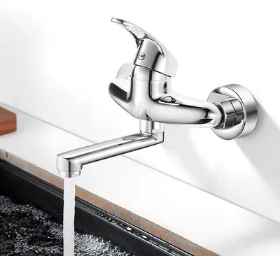 Produktbild von Wandmontagbar Kuchenhahn 360° drehbar, Kälte- und Warmwassermischkran mit einem Hebel, Wandmontagbarer Kuchenmischkran, 150 mm Zwenkarm, Chrom