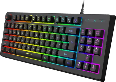 Produktbild von YWYT Y200 87-Tasten-Gaming-Tastatur, 6 RGB-Hintergrundbeleuchtungseffekte | Zweifarbige ABS-Spritzguss-Tastenkappen | ergonomisches Design, Schwarz
