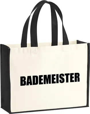 Produktbild von Huuraa Jutetasche Bademeister Schriftzug 21 Liter Black Jute und Baumwolle Einkaufstasche Geschenkidee