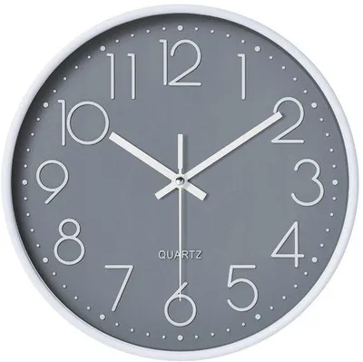 Obrázok produktu pre Moderné okrúhle nástenné hodiny, 20 cm, na batérie, sivé, do kancelárie, domácnosti, kúpeľne, kuchyne, spálne, školy, obývacej izby